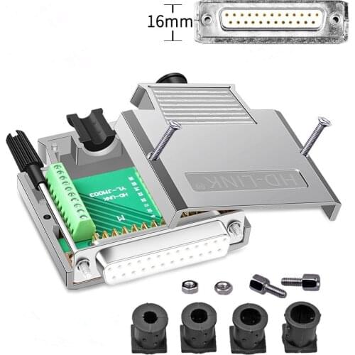 Metal D-SUB 25pin DB25 Connector Terminals Breakout Board Adapter 25Pin Terminal Solder Free Metal Housing Cover
