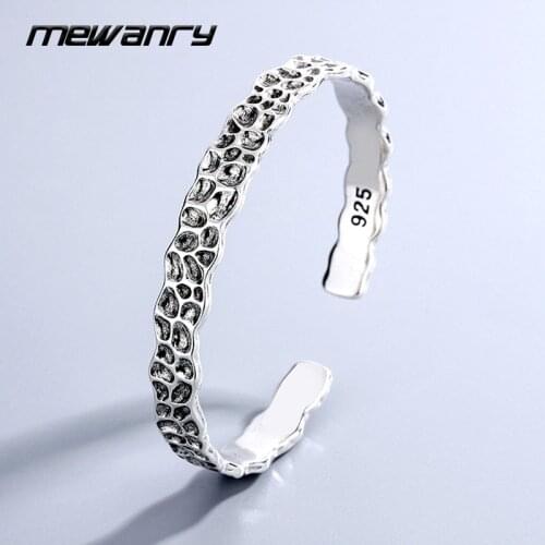 Mewanry 925 Sterling Silver Bracelet New Trendy Punk Vintage Irregular Surface Bangles Party Jewelry Gifts Couples Accessories
