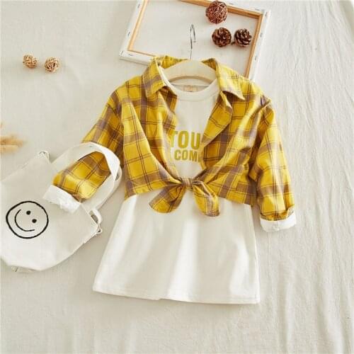Fashion Toddler Girls Clothing Set Plaid Bouse Shirt&letter Dress for Children Autumn Clothing Outfits New Arrival Clothes