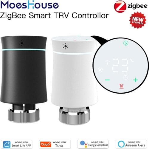 MoesHouse ZigBee3.0 TRV Tuya New Radiator Actuator Valve Smart Programmable Thermostat Temperature Heater Alexa Voice Control