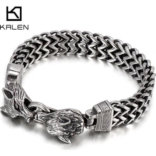 Men Pointed Ears Wolf Bracelet Punk Wolf Charm Bracelet Men Stainless Steel Chain Wristband Wolf Head Bangles Jewelry
