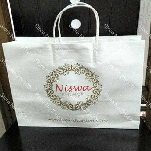 100X Custom Logo Printed White Paper Shopping Bag Kraft Paper Bag with Handle