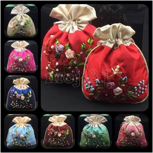 Wholesale 5pce Chinese Pretty Embroidered Silk Jewelry Pouch/Coin Purse Gift Bag