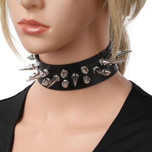 Unisex Punk Spike Gothic Flexible PU Leather Adjustable Rivet Studded Collar Choker Necklace Neck Collar Jewelry Accessories