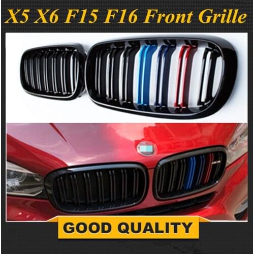 A Pair 15 -19 For BMW X5 F15 X6 F16 2014 2015 2016 2017 2018 2019 Front Grille M-Color Dual Slats Gloss Black Finish