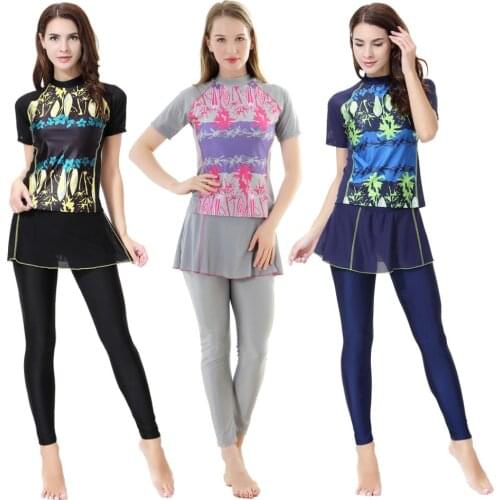 PEIFU Short Sleeve Sunscreen Arabian Swimsuit Islamic High Quality Women Swimwear Muslim Swimsuit printing S- 3XL