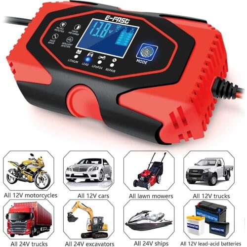 Fully Automatic Car Battery Charger with Maintainer for Car Display Screen Smart Fast Charger LCD Lead Acid Intelligent Battery
