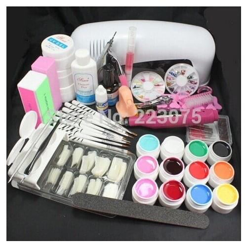 Pro Nail Art 9W UV Gel Lamp Brush Nail Art Tips Kits Tool & Electric File Drill