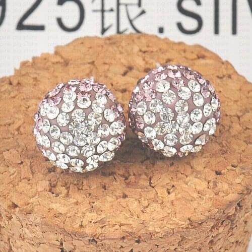 Purple 12mm full cz rhinestones ball silver studs earring CZ rhinestone silver studs 925 earrings
