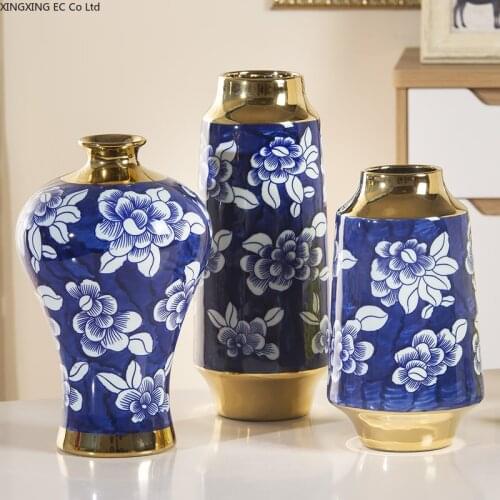 Hand Painted Blue and White Porcelain Vase Chinese Style Living Room Dried Flower Flower Arrangement Ceramic Home Decoration