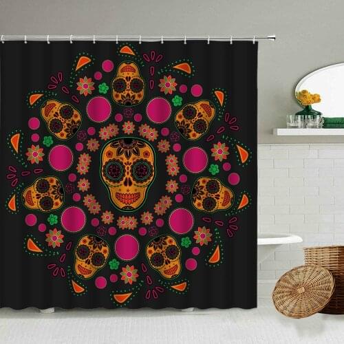 Sugar Skull Flower Shower Curtain Mexican Ethnic Style Color Creative Halloween Happy Bathroom Waterproof Curtains Home Decor