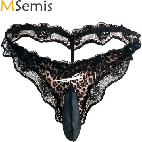 Sexy Mens T-back Bikini Tanga Thong Sissy Lace Ruffle Semi Sheer Mesh Penis Sheath Panties Gay Stretch G-string Briefs Underwear