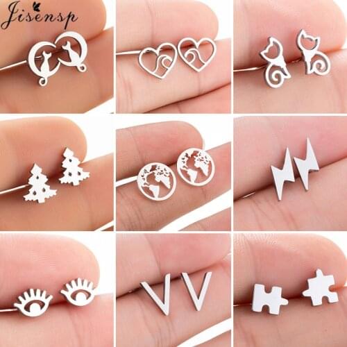 Small Stainless Steel Earrings 2020 pendientes hombre Simple Letter Wave Puzzle World Map Earrings Studs Birthday Gift Wholesale