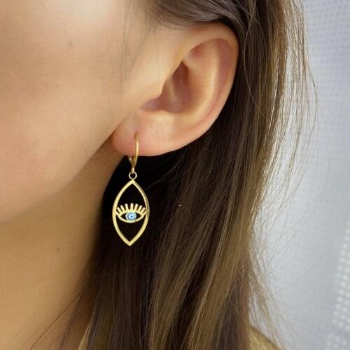 1Pair Rhinestone Fatima Hand Hollow Evil Eye Earrings For Women Vintage Simple Trendy Round Eye Hoop Earrings Ear Stud Jewelry