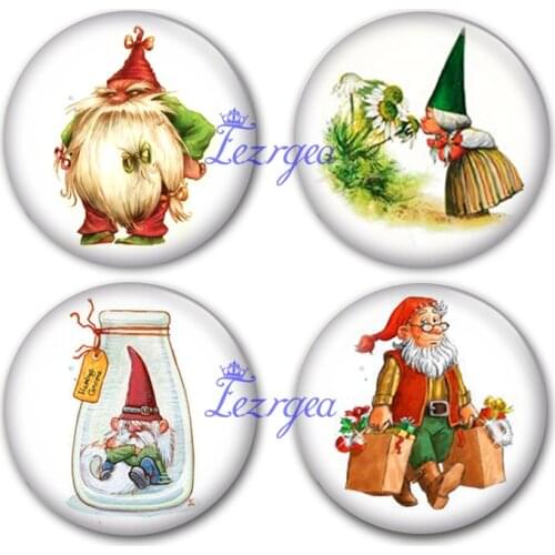 Merry Gnomes glass cabochon, Merry Christmas Santa and Dwarf Round photo glass cabochon demo flat back Making findings