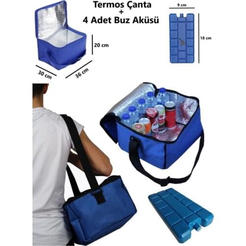 Ankaflex Thermos Bag And 4 Pcs Ice Battery Cold Hot Insulated 21 Lt. Car Auto Picnic Camping Beach Shoulder Bag