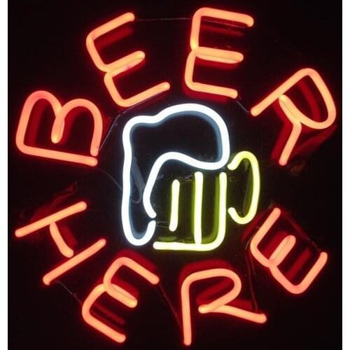 Decorative Light Beer Here with Cup Neon Light Restaurant Accessories Beer Bar Display Hotel light Enseigne Lumineuse Handmade