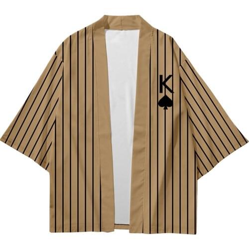 2021 Loose xS-6XL Fashion Striped Poker Beach Japanese Style Kimono Streetwear Men Women Cardigan Haori Yukata Tops Robe Clothes