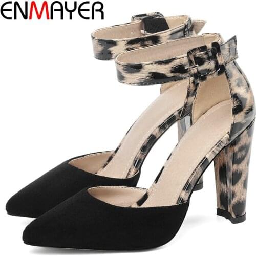 ENMAYER D'Orsay Two-Piece Flock Pointed Toe Party Luxury Shoes Women Buckle Strap Square Heel Wedding Shoes Elegant High Heels