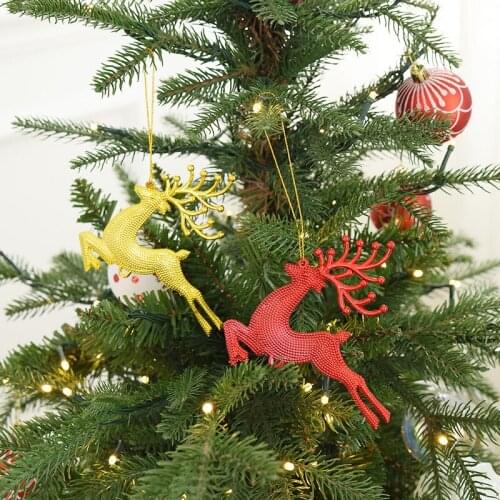 Christmas Elk Tree Ornaments Gold Silver Red Xmas Reindeer Pendant Christmas Hanging For Home Living Room Window Cute DIY Decor