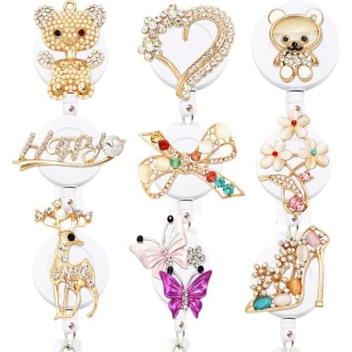 Bear Deer Flower Animal Style Retractable Badge Holder with Alligator Clip Retractable Cord ID Badge