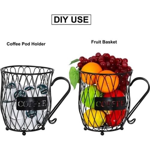 High quality material Coffee Pod Holder Organization Cup Mug Shape Storage Basket Fruit Bowl Metal Cafe Organizer Storage Basket