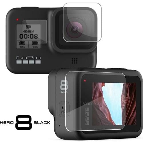 Vamson for GoPro Hero 8 Tempered Glass for GoPro Accessories Lens Cap LCD Screen Protective Film for Gopro 8 Action Camera VP720