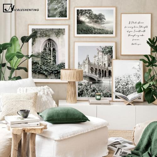 Castle Landmark Travel Poster Aesthetic Room Decor Canvas Print Spring Morning River Nature Landscape Painting Wall Art Picture