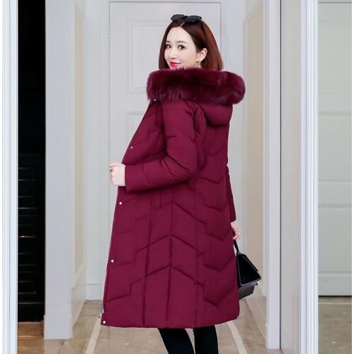 Womens Jackets For Winter Office Ladies Slim Hooded Long Parkas Woman Solid Plus Size With Fur Collar Thick Female Coat Outwear