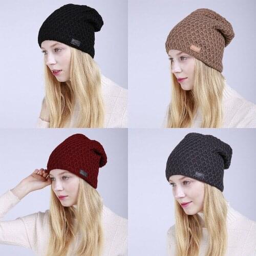 Women Winter Woolen Knit Ski Beanie Skull Caps Warm Baggy Braided Crochet Hat bonnets for women