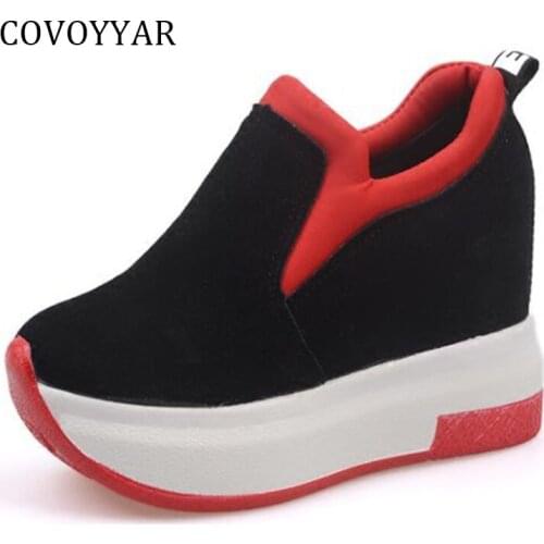COVOYYAR Comfort High Top Casual Shoes 2019 Spring Autumn Hidden Heel Platform Women Sneakers Wedges Women Black Shoes WSN684