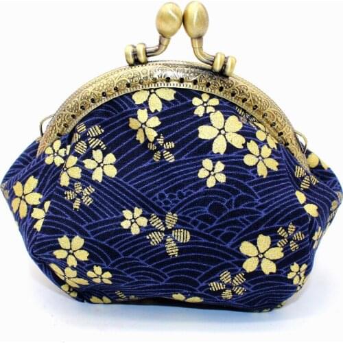 Womens Wallet Vintage Mini Purse for Lady Japanese-style Flowers Purse Bronzing Printed Wallet Girls Lipstick Bags
