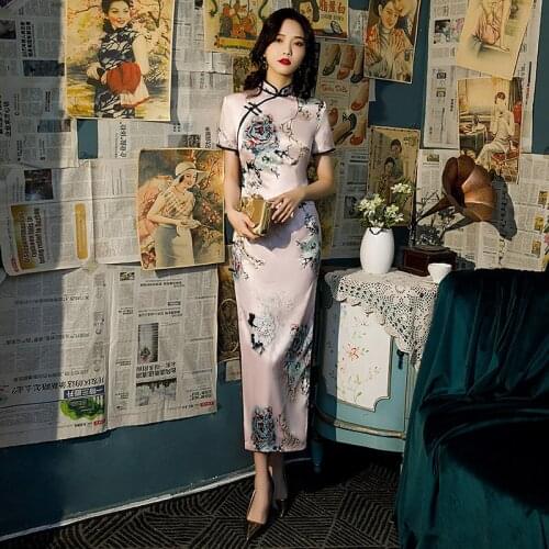 Retro Printed Chinese Style Qipao Short Sleeve Cheongsam Women Traditional Oriental Dress Plus Size 4XL