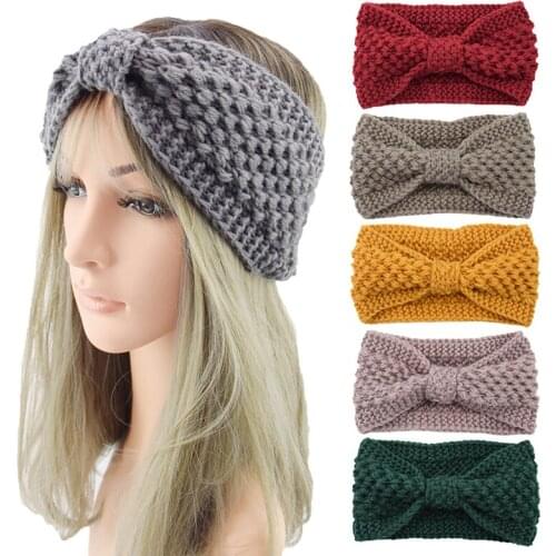 Winter Knitted Headbands For Women Elastic Turban Knitting Hairband Crochet Bow Wide Headbands Ear Warmer Women Hair Accessories