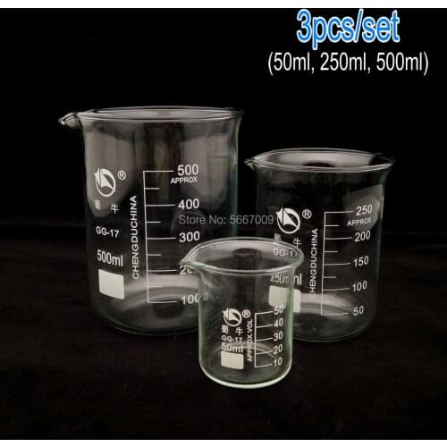 1set (50ml, 250ml, 500ml) Borosilicate Glass Beaker heat-resist Labware Beaker Laboratory Equipment