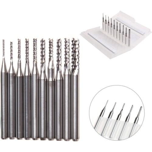 10Pcs/Set 0.8-3.175mm Drill Bits End Milling Cutter Engraving Cutter Rotary PCB End Mill Set A5YD