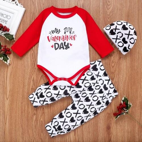 2021 Valentine Newborn Clothes Baby Bodysuit Unisex Infant Boy Girl Onesie Body Clothes 3 Pieces Sets Newborn Outfit