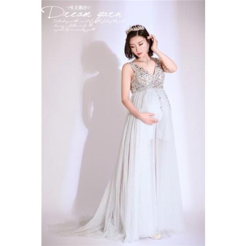 2021 Sexy Lace Shoulderless Pregnancy Dress Photography Props Maxi Gown splice Mesh Maternity Dresses For Photo Shoot Clothes