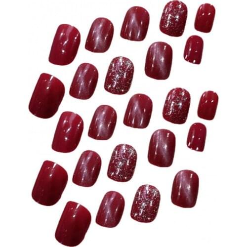 24Pcs False Nails Rose Red Detachable Full Cover On Nails Art Tip Decoration Stickers Manicure Salon Ultra Thin Fake Nails Set