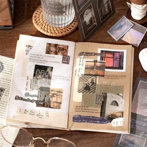 5 Sheets Retro Handwriting English Scenery Photo Stickers Scrapbooking Journal Crafts DIY Phone Album Decorative Stationery