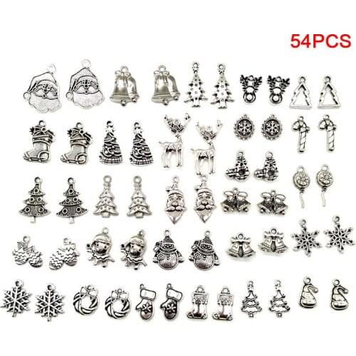 54Pcs/Set Tibetan Silver Mixed Christmas Charms Pendant Fashion Jewelry DIY Craft Making Accessories