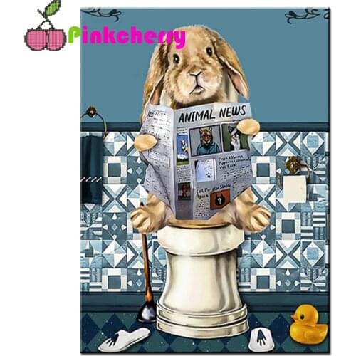 5D Diamond Painting Rabbit Toilet Diy Diamond Embroidery Full Square Drill Bathroom Diamond Mosaic Cross Stitch Decoration k1035