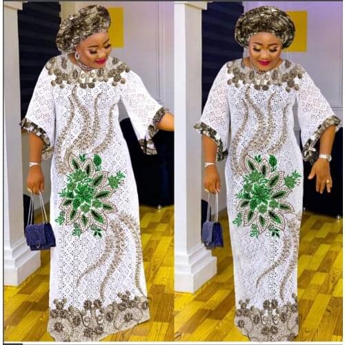 African Dresses for Women 2021 Summer Long Maxi Dress African Clothes Dashiki Hollow Out Robe Africaine Femme With Scarf