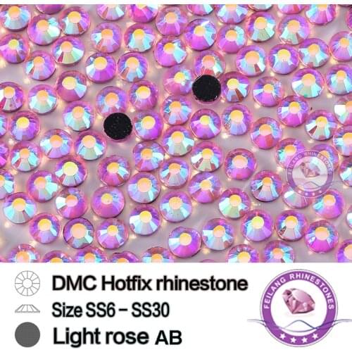 Light Rose AB DMC Hotfix Rhinestone Shiny Crystal For Clothes Wedding Dress Machine Cut FlatBack Strass DIY Garment Accessories
