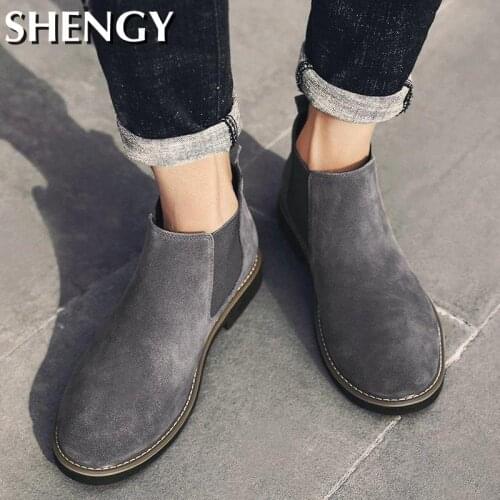 Men Ankle Boots Sleeve Outdoor Autumn Round Toe Mens Casual Shoe Men Slip On Solid Color Rome Style Office New Fashion Boots