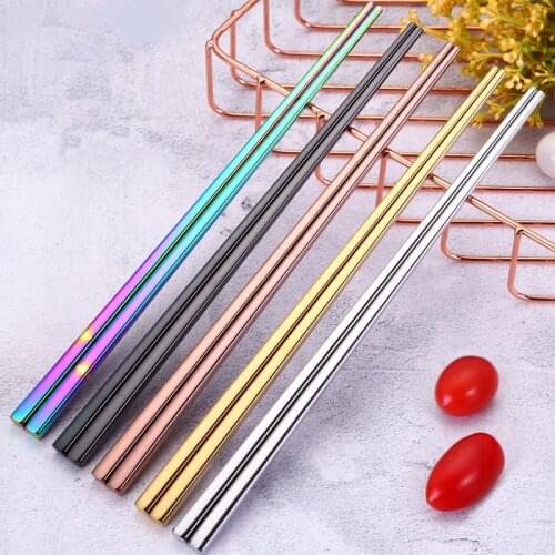 Black Chopstick 1 Pair 23.5 Cm Square Chopsticks 304 Stainless Steel 5 Colors Korea Sushi Colorful Chopstick