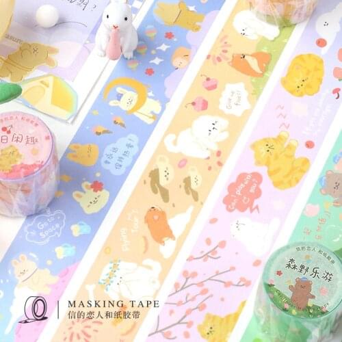 Playing Animals Washi Tape Cute Kawaii Decorative Masking Tapes For Journal Scrapbook Planner Diy Crafts