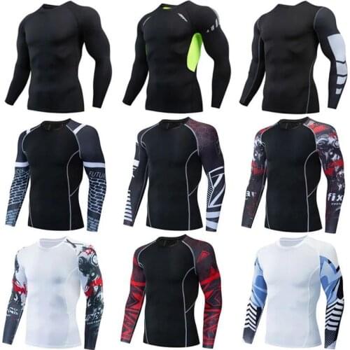 Rash Guard Men Long Sleeve Run Tights T-shirt Sports Mens Running Fitness Sportswear Bodybuilding Sports Mens Compression Shirt