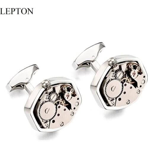 Hot Non-Functional Watch Movement Cufflinks Stainless Steel Steampunk Gear Watch Mechanism Cuff links for Mens Relojes gemelos