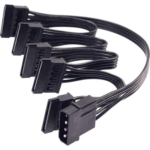 Molex 4 Pin 1 to 5 SATA 15 Pin Hard Drive Power Supply Splitter Cable 18AWG 4 Pin Male to 15 Pin Female Power Adapter Cord Wire